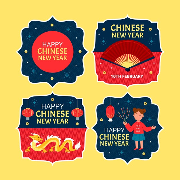 Coleção de rótulos planos para o festival do ano novo chinês