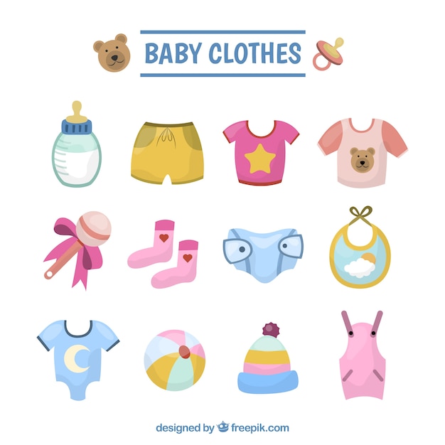 Vetor grátis coleção de roupas de bebê ilustração