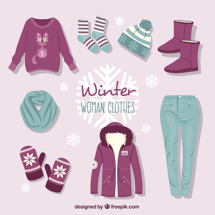Vetor grátis coleção de roupas de inverno desenhada mão com acessórios