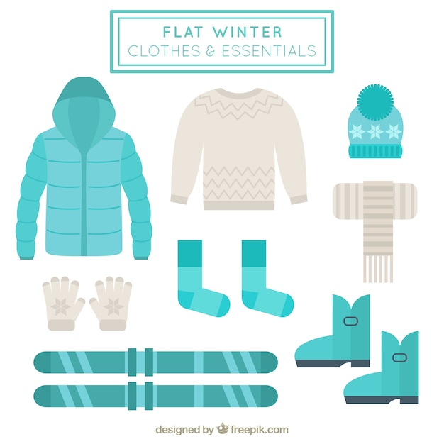 Vetor grátis coleção de roupas de inverno e acessórios de esqui