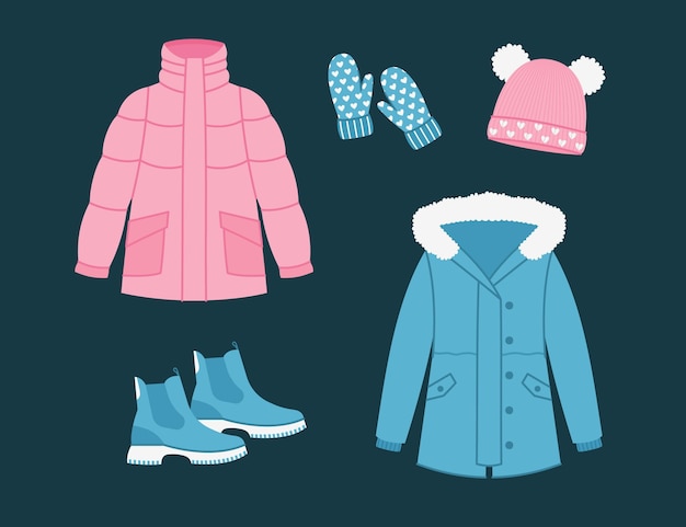 Coleção de roupas de inverno e essenciais desenhadas à mão