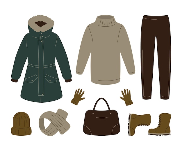 Coleção de roupas de inverno e essenciais