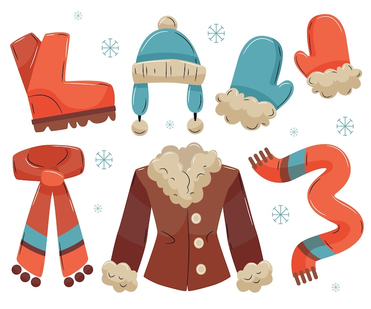 Vetor grátis coleção de roupas e fundamentos de inverno aconchegante