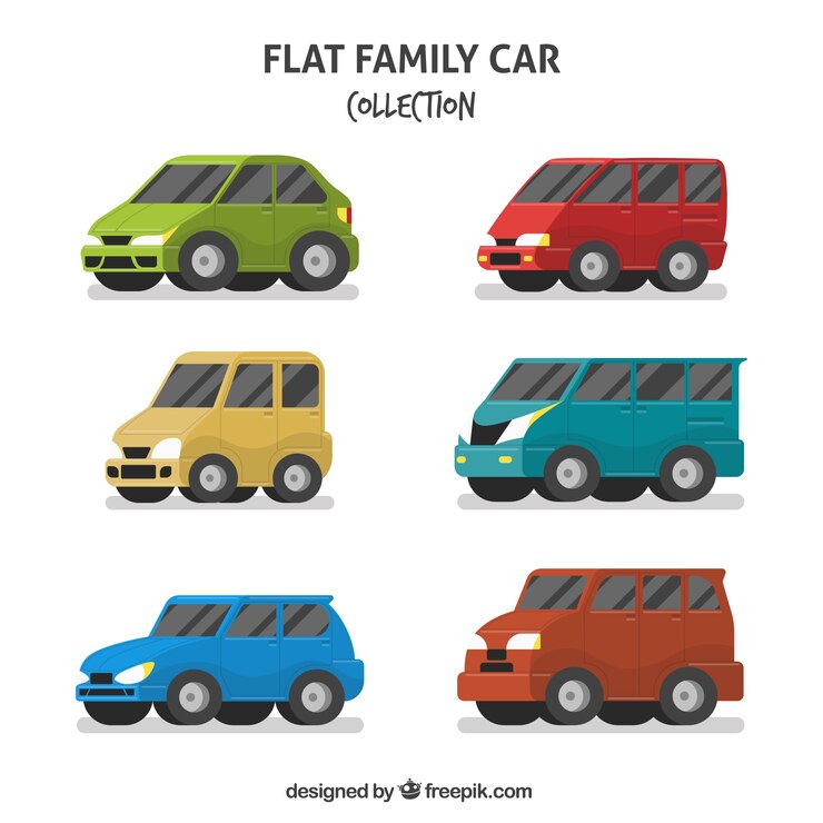 Vetor grátis coleção de seis carros da família