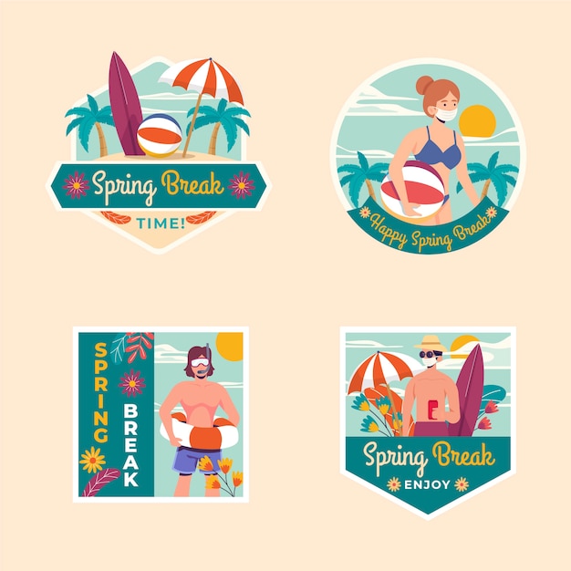 Coleção de selos de férias de primavera plana