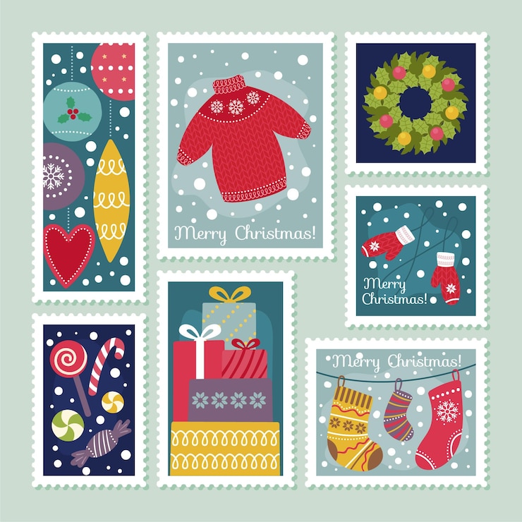 Vetor grátis coleção de selos de natal em design plano