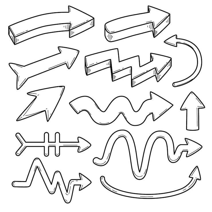 Vetor grátis coleção de setas desenhadas à mão de desenho animado