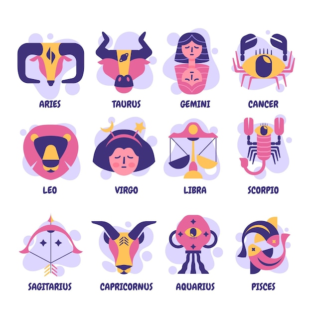 Coleção de signos do zodíaco de design plano