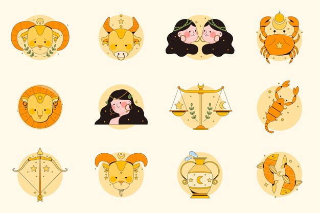 Coleção de signos do zodíaco de design plano