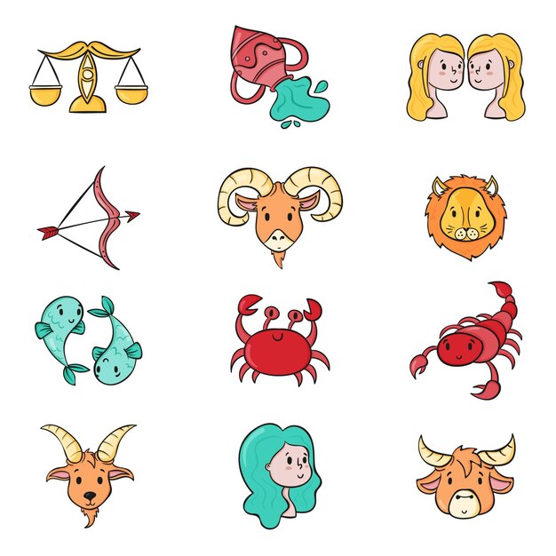 Coleção de signos do zodíaco desenhado à mão