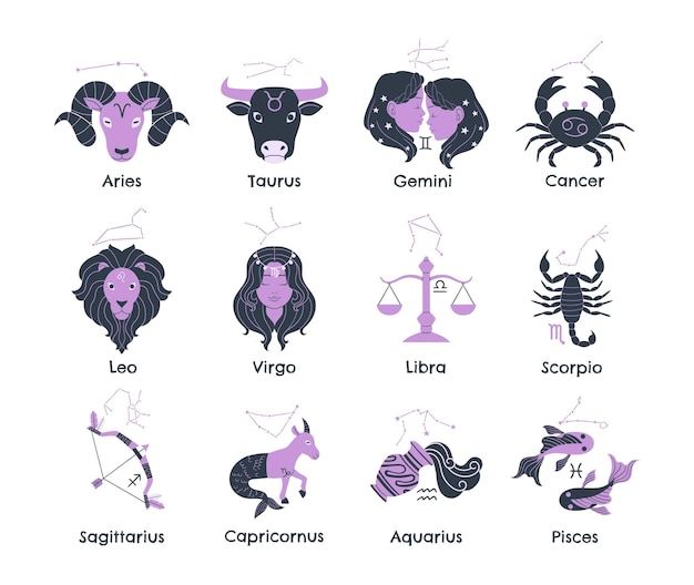 Coleção de signos do zodíaco desenhado à mão