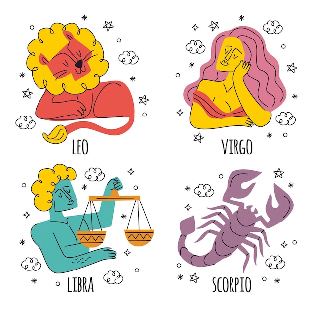 Vetor grátis coleção de signos do zodíaco desenhados à mão