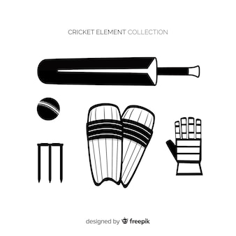 Coleção de silhueta de elementos de críquete