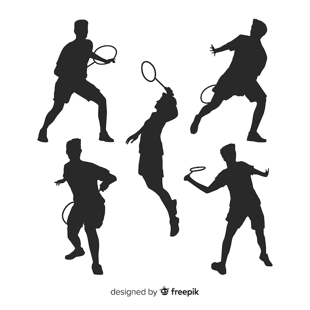 Vetor grátis coleção de silhueta plana jogador de badminton