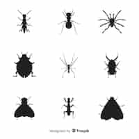Vetor grátis coleção de silhuetas de insetos plana