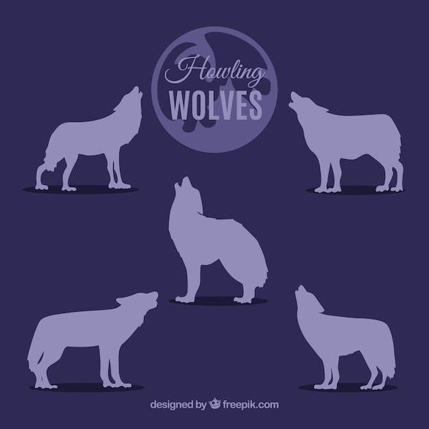 Vetor grátis coleção de silhuetas de lobos uivando