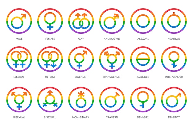 Vetor grátis coleção de símbolos do mês do orgulho plano