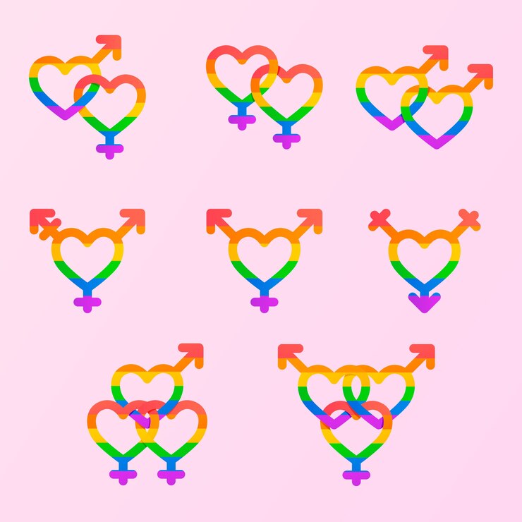 Vetor grátis coleção de símbolos lgbt do mês do orgulho gradiente