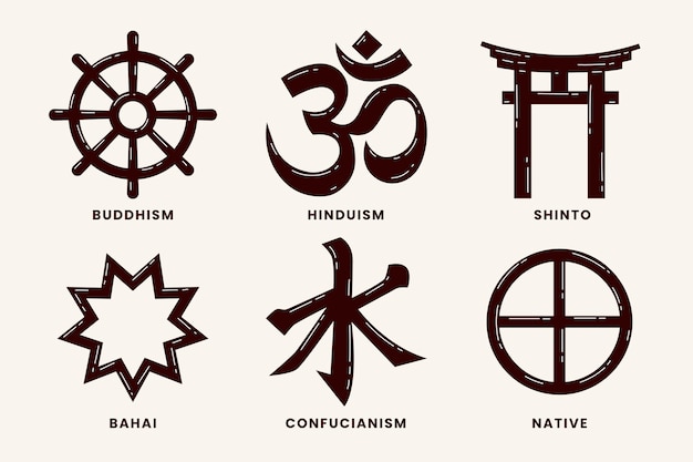 Coleção de símbolos religiosos de design plano desenhado à mão
