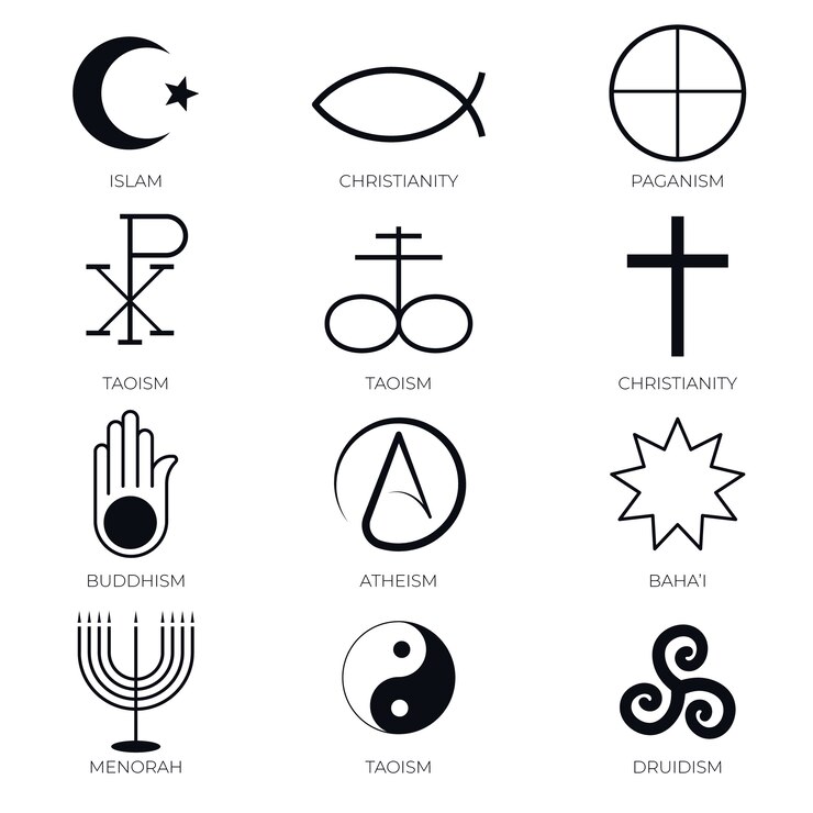 Vetor grátis coleção de símbolos religiosos de design plano desenhado à mão