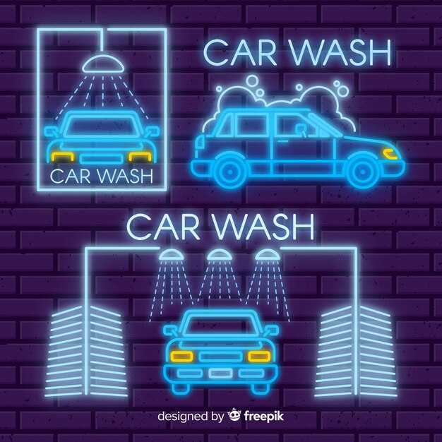 Coleção de sinal de lavagem de carro de néon