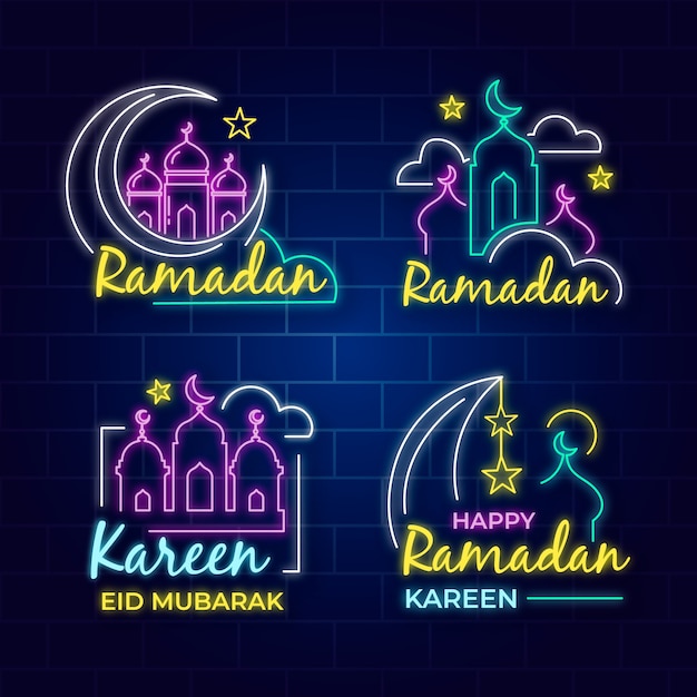 Vetor grátis coleção de sinal de néon com tema do ramadã