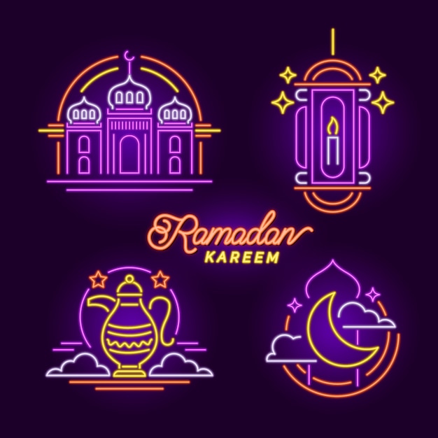 Coleção de sinal de néon do ramadã