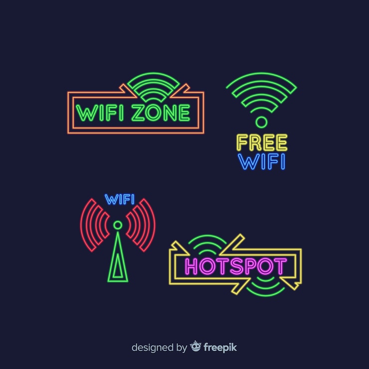 Vetor grátis coleção de sinal de néon wi-fi