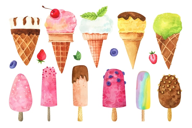 Jogo, icecream, diferente, sabores, ilustração