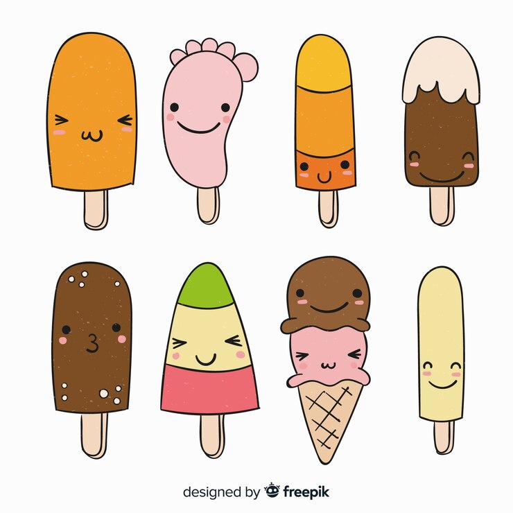Vetor grátis coleção de sorvete kawaii