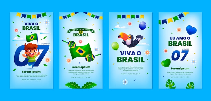 Vetor grátis coleção de stories do instagram gradiente para comemoração de sete de setembro