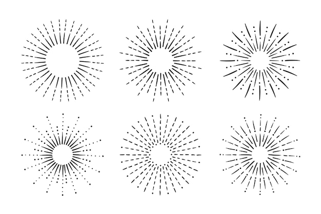 Coleção de sunbursts de gravura desenhada à mão