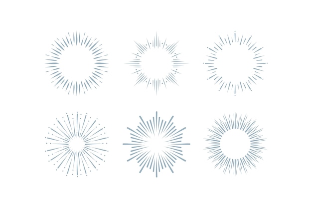 Coleção de sunbursts de gravura desenhada à mão