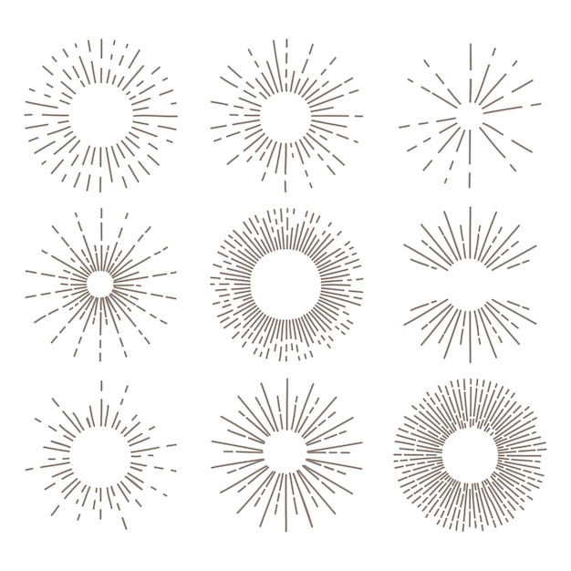 Coleção de sunbursts desenhada à mão