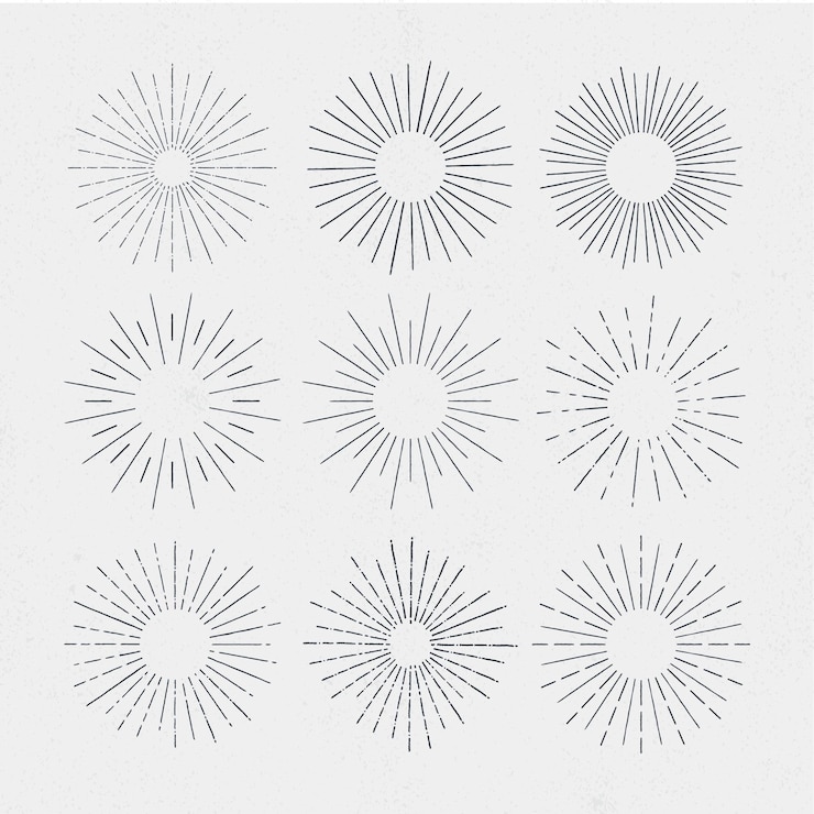 Vetor grátis coleção de sunbursts desenhados à mão