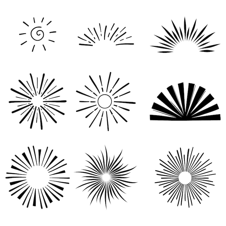 Vetor grátis coleção de sunbursts desenhados à mão