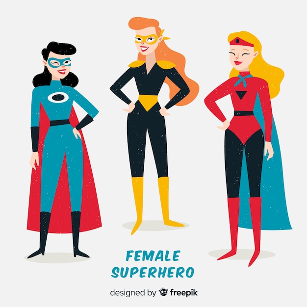 Vetor grátis coleção de super-herói feminino colorido com design plano