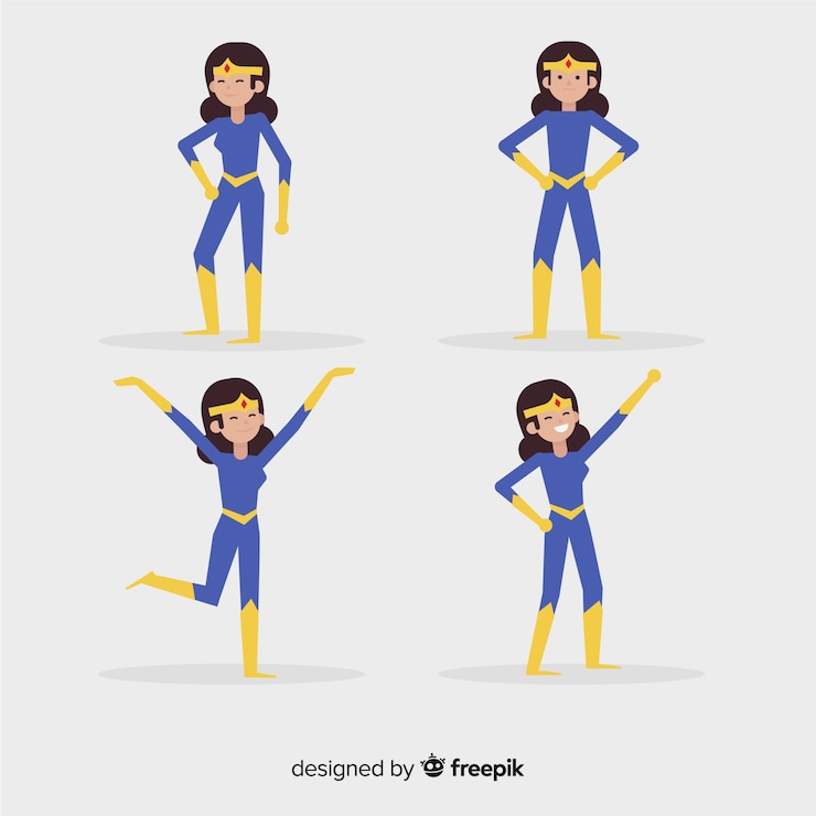 Vetor grátis coleção de super-herói feminino colorido com design plano