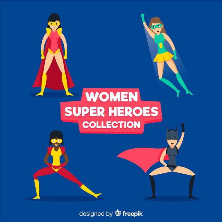 Vetor grátis coleção de super-herói feminino colorido com design plano