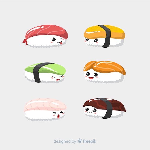 Vetor grátis coleção de sushi kawaii