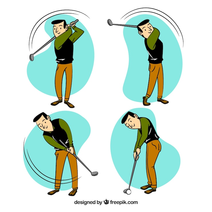 Vetor grátis coleção de swing de golfe em estilo desenhado à mão