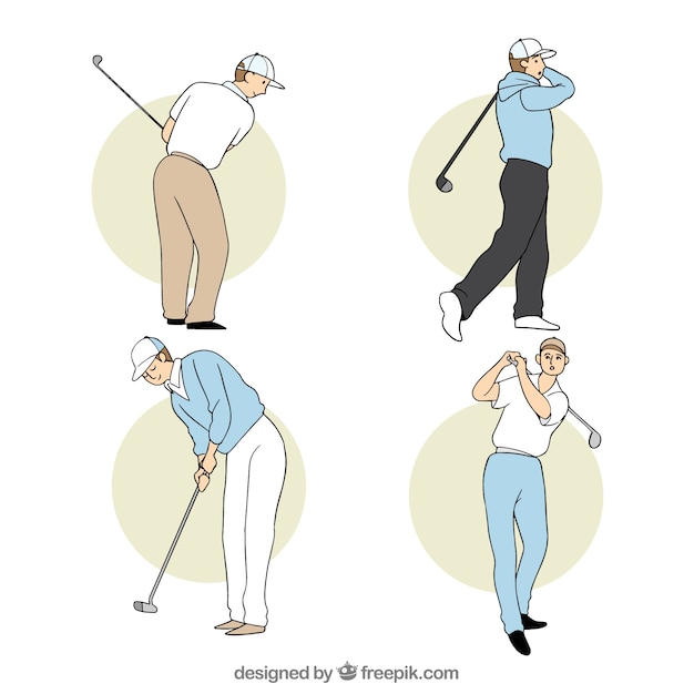 Coleção de swing de golfe em estilo desenhado à mão