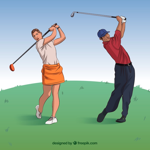 Coleção de swing de golfe em estilo desenhado à mão