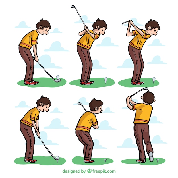 Coleção de swing de golfe em estilo desenhado à mão