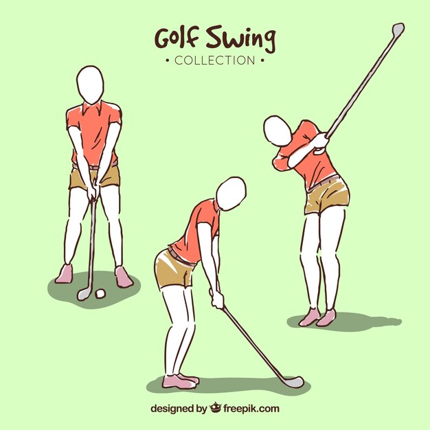 Coleção de swing de golfe em estilo desenhado à mão