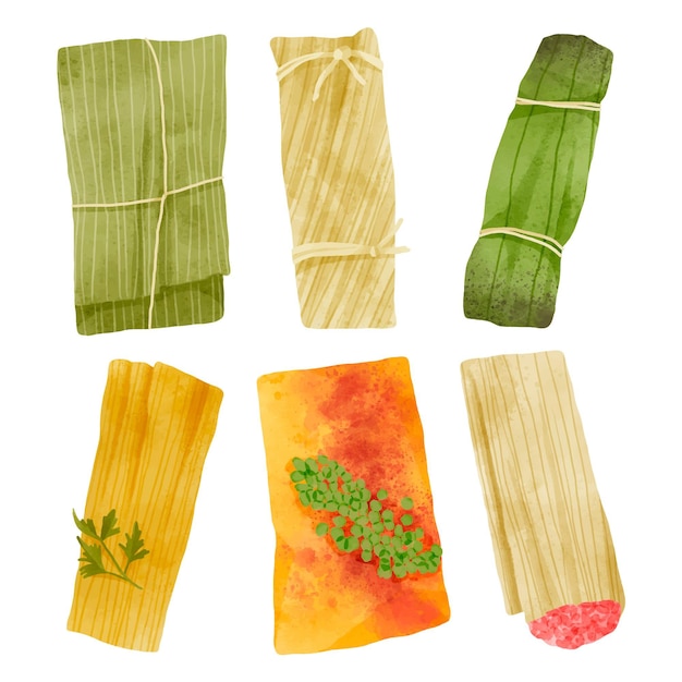 Coleção de tamales pintados em aquarela