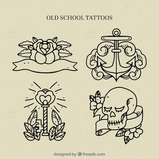 Coleção de tatuagem de linhas escolares antigas