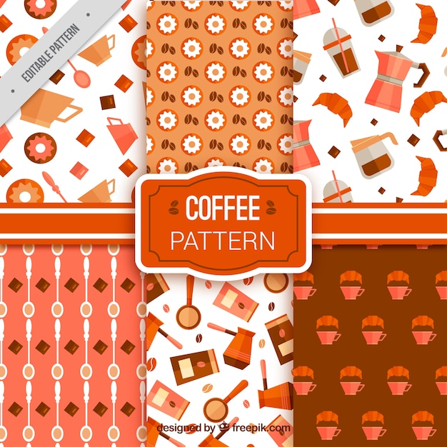 Vetor grátis coleção de testes padrões coloridos com acessórios de café