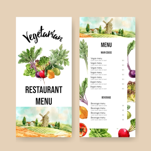 Vetor grátis coleção de tinta aquarela vegetal. alimentos frescos menu orgânico saudável ilustração