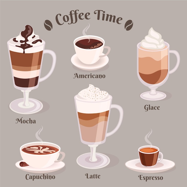 Coleção de tipos de café